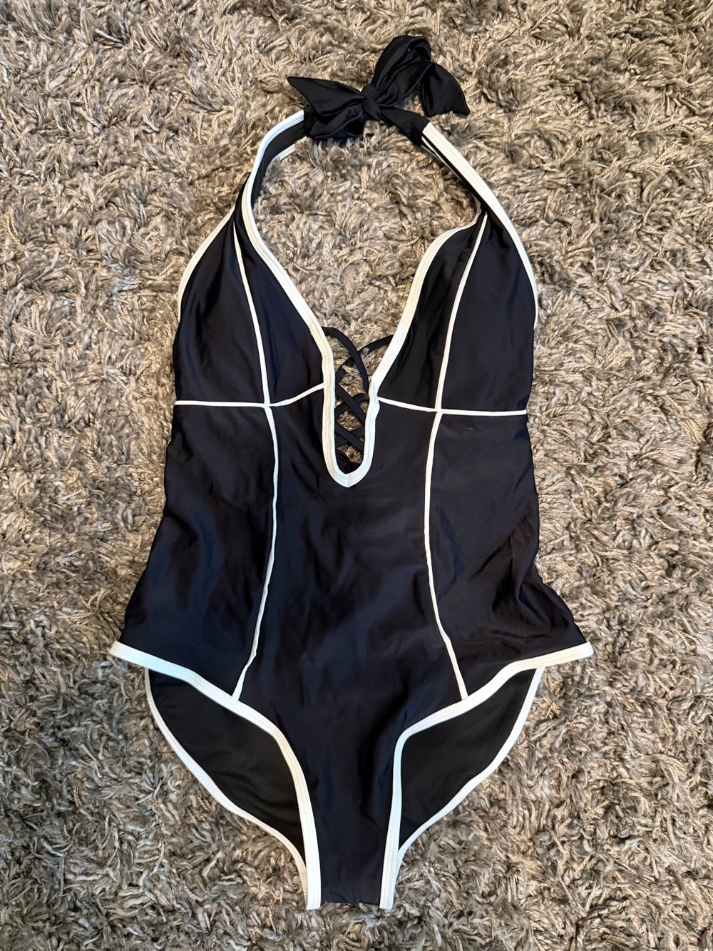 Fashion Nova Black One-Piece Swimsuit with White Trim